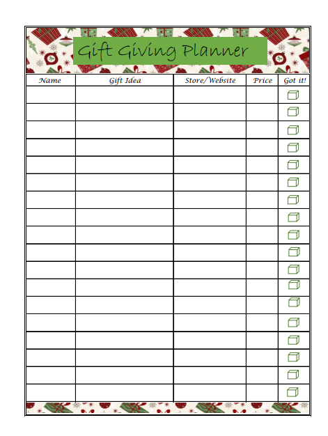 Gift Giving Planner - Life on Kaydeross Creek